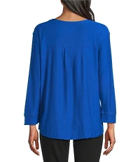Westbound Petite Size Solid 3/4 Sleeve Knit Crew Neck Top