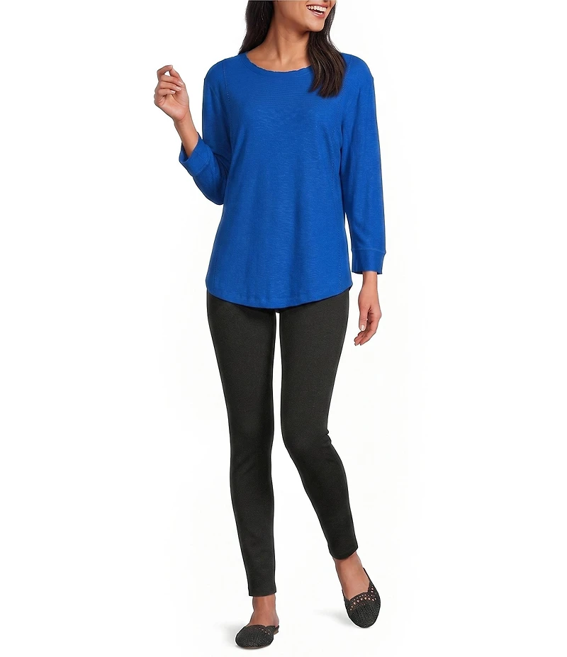Westbound Petite Size Solid 3/4 Sleeve Knit Crew Neck Top