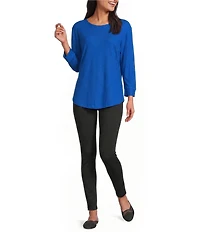 Westbound Petite Size Solid 3/4 Sleeve Knit Crew Neck Top