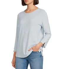 Westbound Petite Size Solid 3/4 Sleeve Knit Crew Neck Top