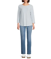 Westbound Petite Size Solid 3/4 Sleeve Knit Crew Neck Top