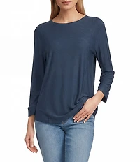 Westbound Petite Size Solid 3/4 Sleeve Knit Crew Neck Top