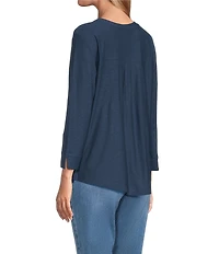 Westbound Petite Size Solid 3/4 Sleeve Knit Crew Neck Top