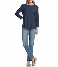 Westbound Petite Size Solid 3/4 Sleeve Knit Crew Neck Top
