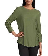 Westbound Petite Size Solid 3/4 Sleeve Knit Crew Neck Top