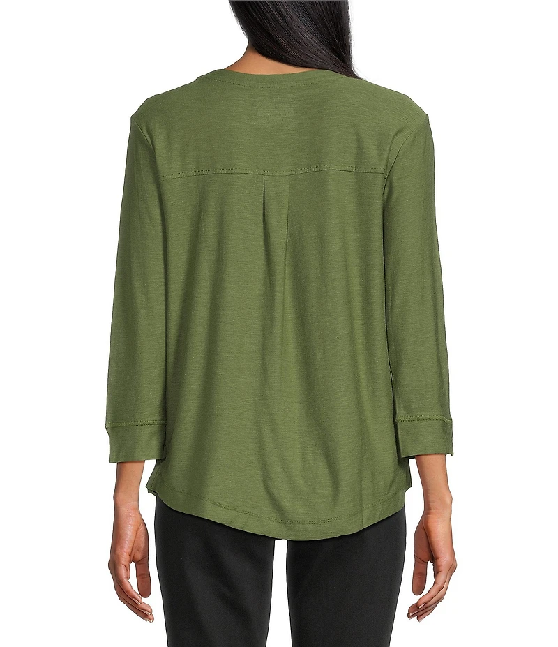 Westbound Petite Size Solid 3/4 Sleeve Knit Crew Neck Top