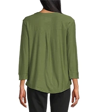 Westbound Petite Size Solid 3/4 Sleeve Knit Crew Neck Top