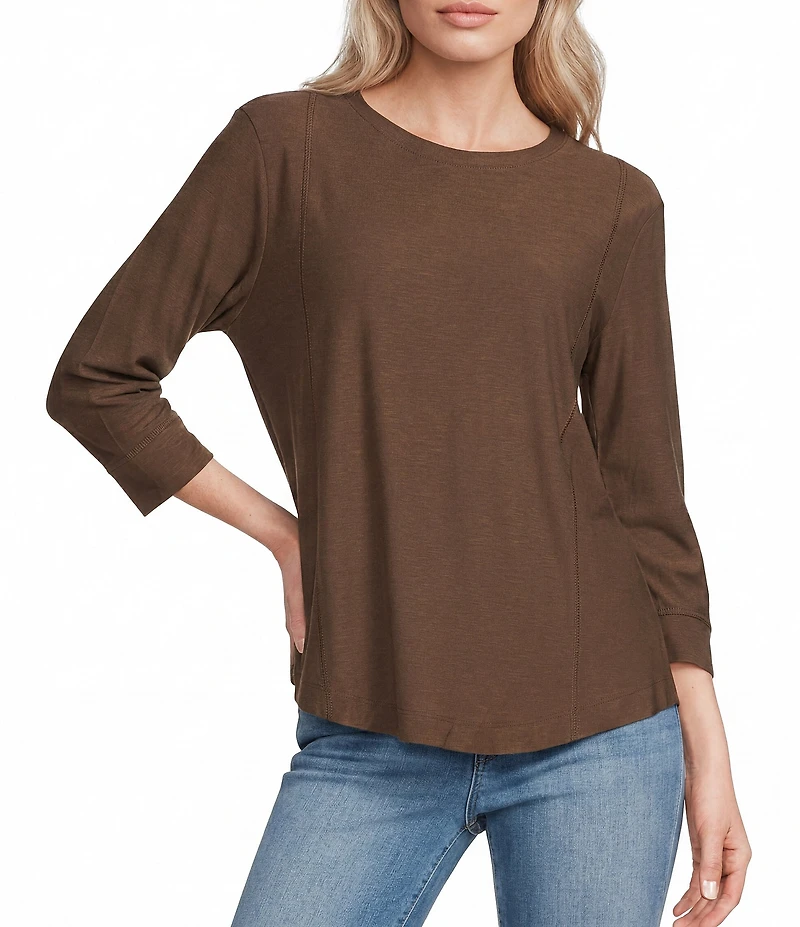 Westbound Petite Size Solid 3/4 Sleeve Knit Crew Neck Top