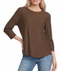 Westbound Petite Size Solid 3/4 Sleeve Knit Crew Neck Top