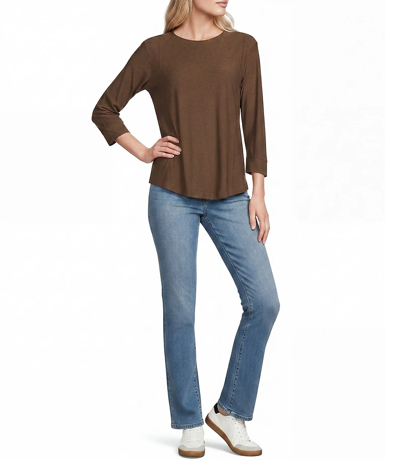 Westbound Petite Size Solid 3/4 Sleeve Knit Crew Neck Top