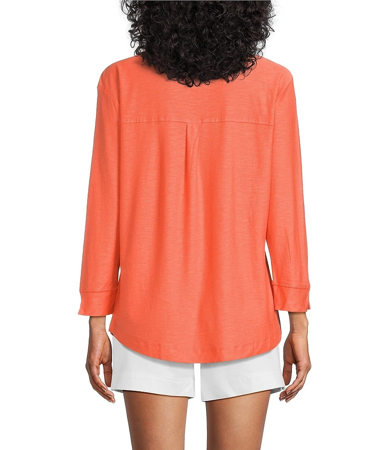 Westbound Petite Size Solid 3/4 Sleeve Knit Crew Neck Top