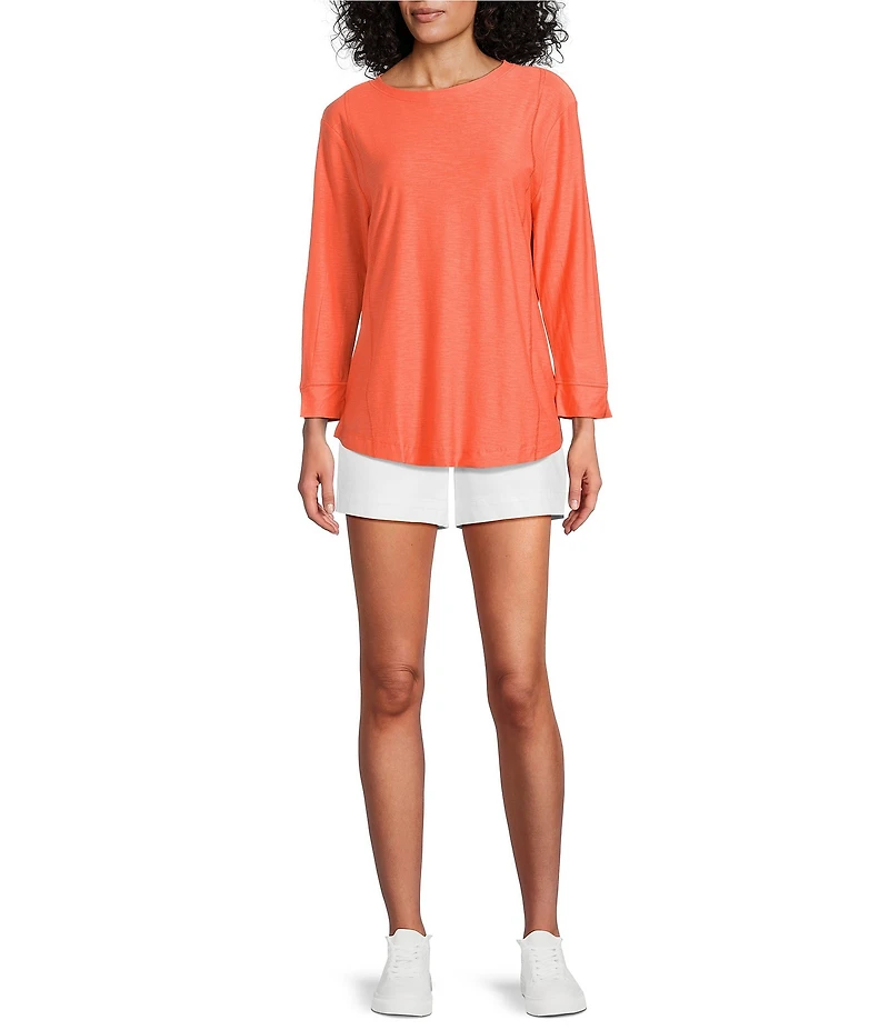 Westbound Petite Size Solid 3/4 Sleeve Knit Crew Neck Top