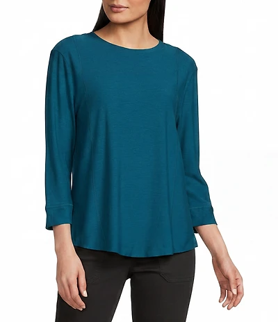 Westbound Petite Size Solid 3/4 Sleeve Knit Crew Neck Top