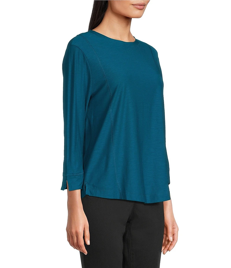 Westbound Petite Size Solid 3/4 Sleeve Knit Crew Neck Top