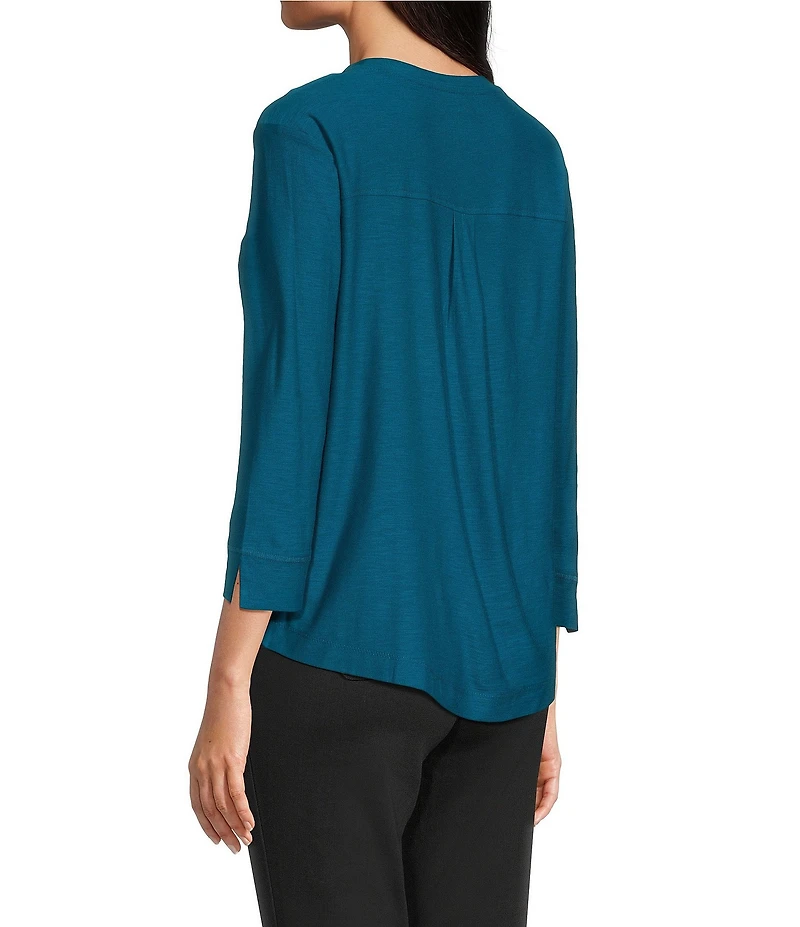 Westbound Petite Size Solid 3/4 Sleeve Knit Crew Neck Top