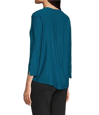 Westbound Petite Size Solid 3/4 Sleeve Knit Crew Neck Top