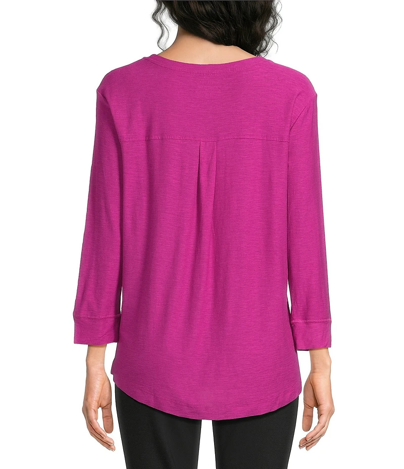 Westbound Petite Size Solid 3/4 Sleeve Knit Crew Neck Top