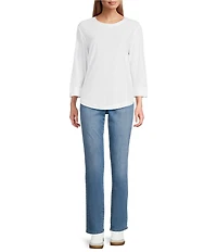 Westbound Petite Size Solid 3/4 Sleeve Knit Crew Neck Top