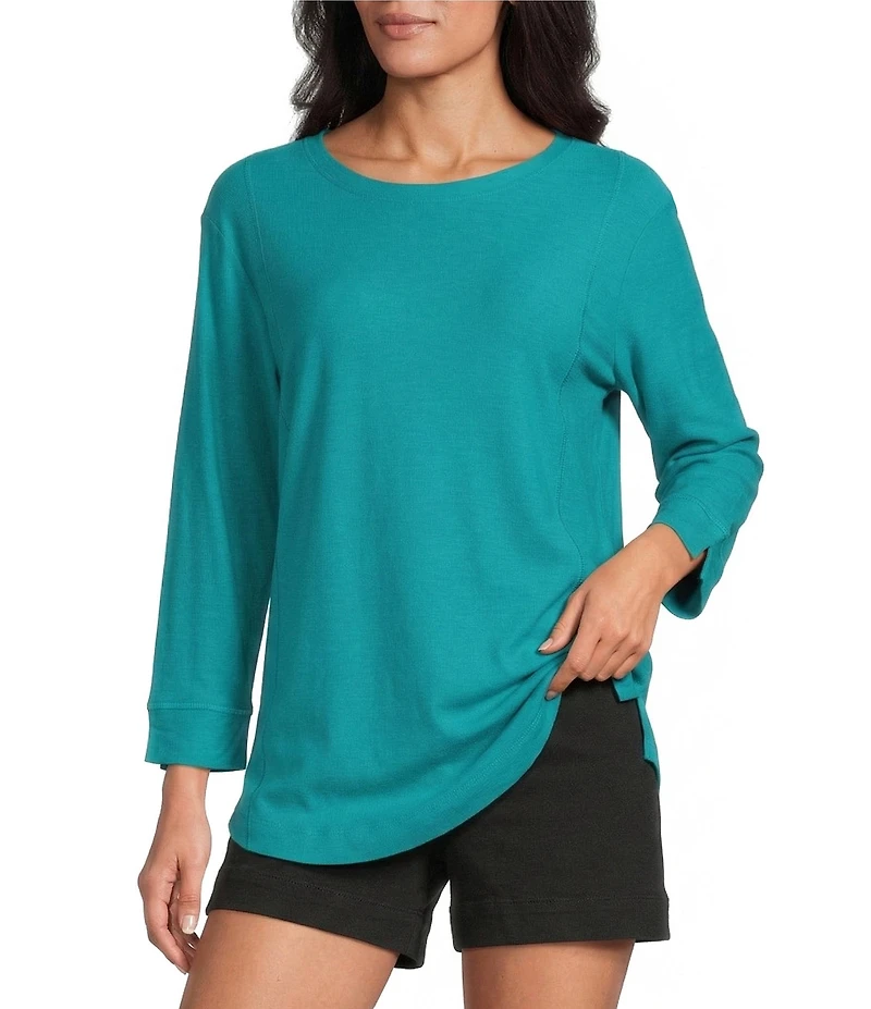 Westbound Petite Size Solid 3/4 Sleeve Knit Crew Neck Top