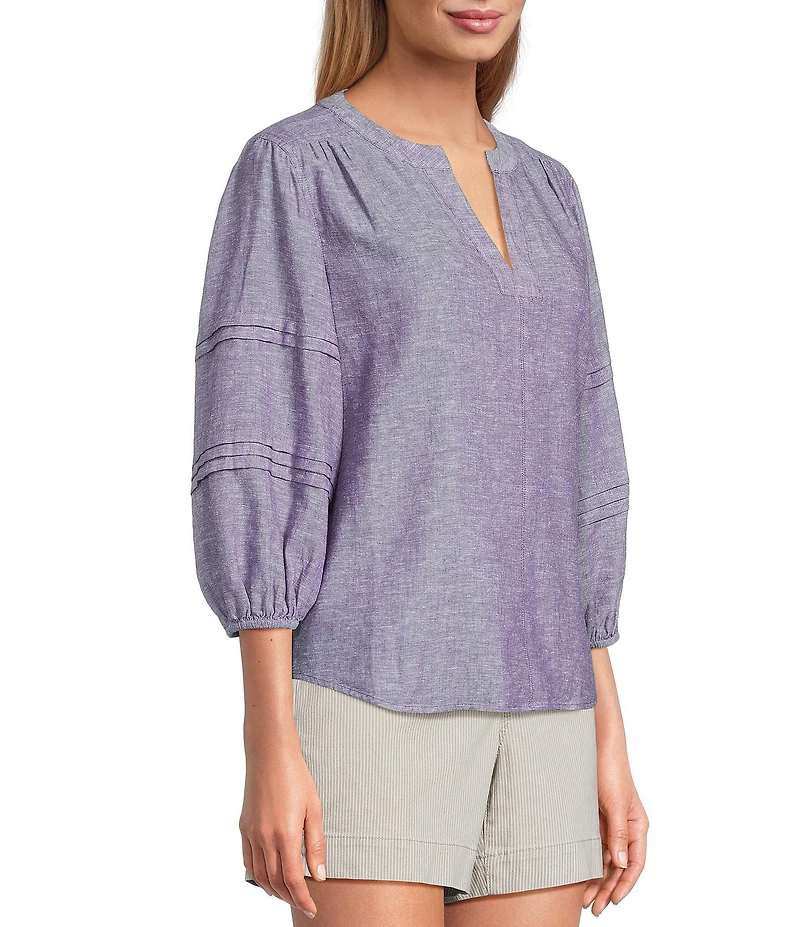 Westbound Petite Size Solid 3/4 Sleeve V-Neck Top