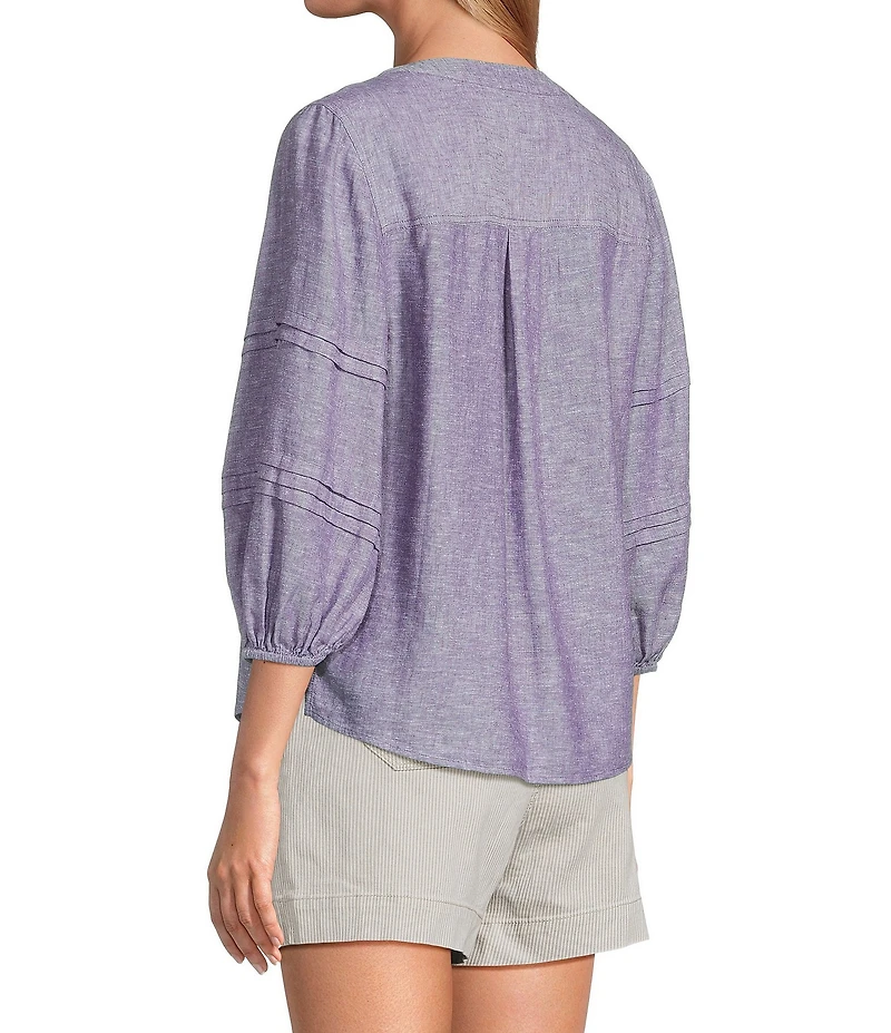 Westbound Petite Size Solid 3/4 Sleeve V-Neck Top