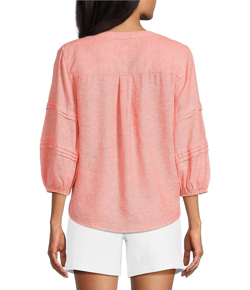 Westbound Petite Size Solid 3/4 Sleeve V-Neck Top