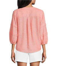 Westbound Petite Size Solid 3/4 Sleeve V-Neck Top