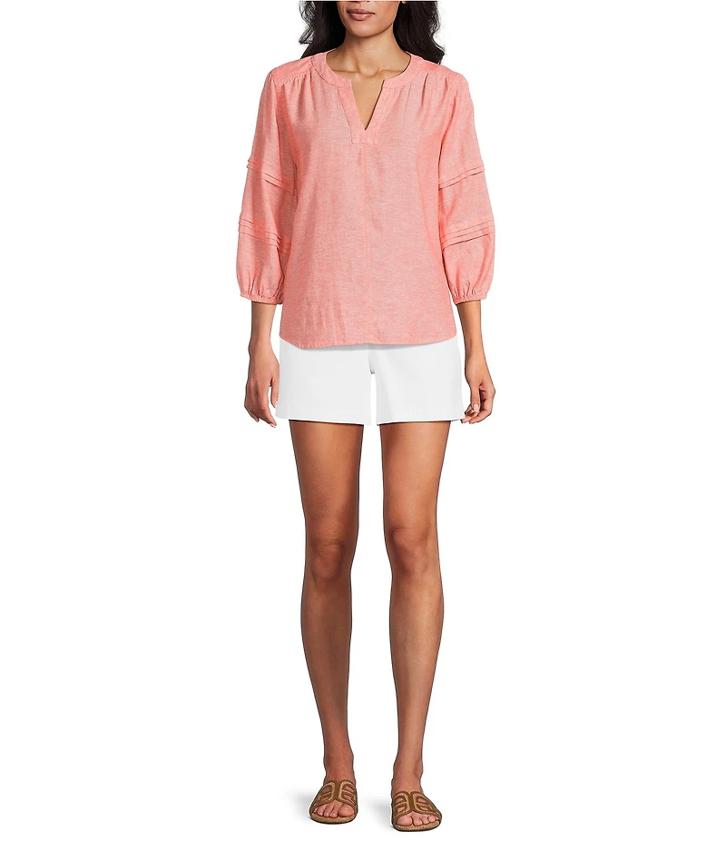 Westbound Petite Size Solid 3/4 Sleeve V-Neck Top