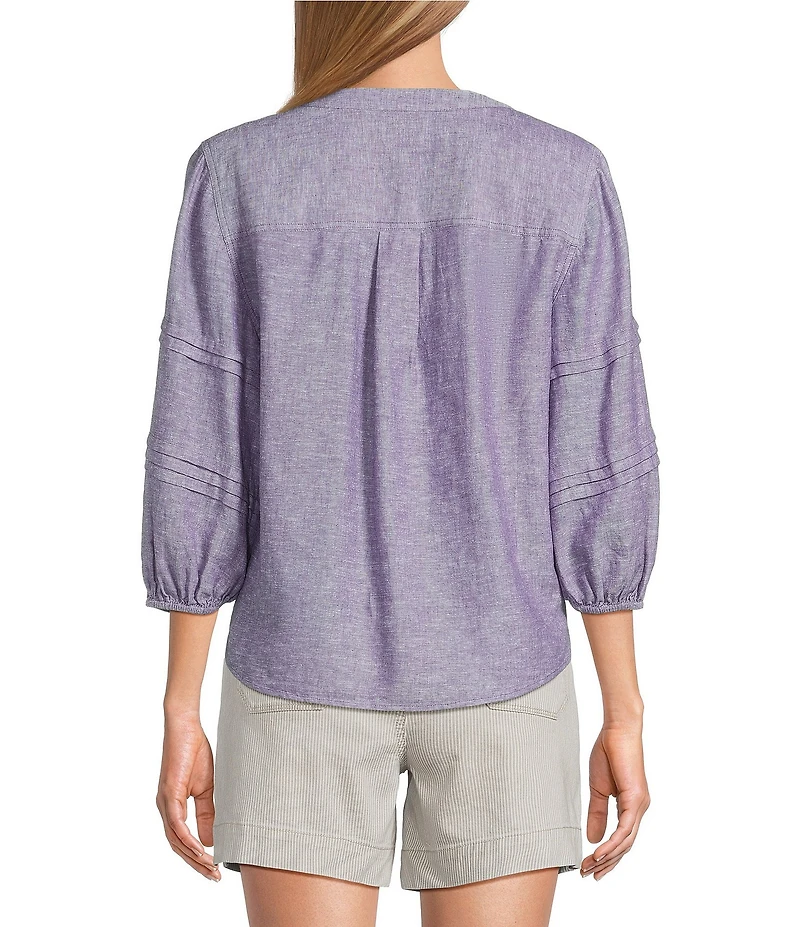 Westbound Petite Size Solid 3/4 Sleeve V-Neck Top