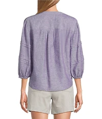 Westbound Petite Size Solid 3/4 Sleeve V-Neck Top