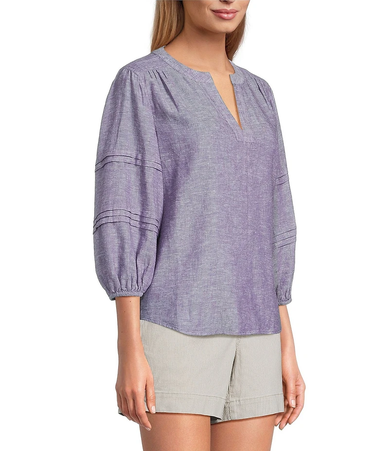 Westbound Petite Size Solid 3/4 Sleeve V-Neck Top