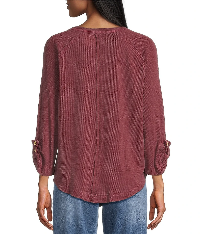 Westbound Petite Size Solid Knit 3/4 Bell Sleeve V-Neck Top