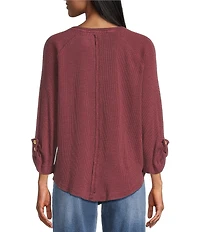 Westbound Petite Size Solid Knit 3/4 Bell Sleeve V-Neck Top