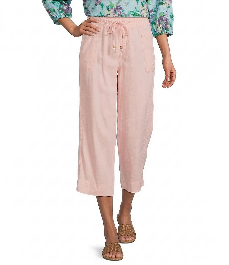 Westbound Petite Size Solid Linen Blend Pull On Crop Pants