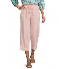 Westbound Petite Size Solid Linen Blend Pull On Crop Pants