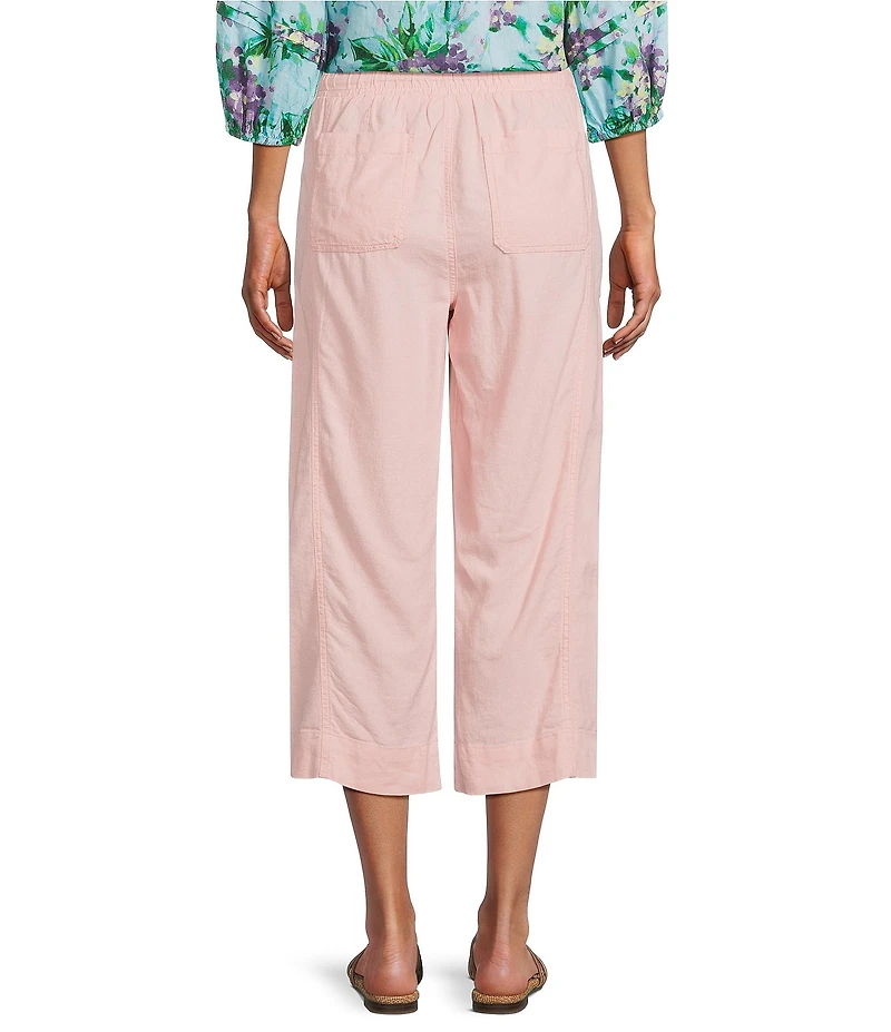 Westbound Petite Size Solid Linen Blend Pull On Crop Pants