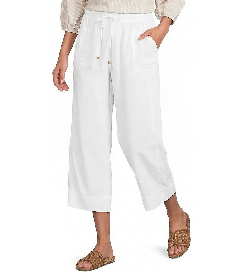 Westbound Petite Size Solid Linen Blend Pull On Crop Pants