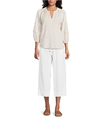 Westbound Petite Size Solid Linen Blend Pull On Crop Pants