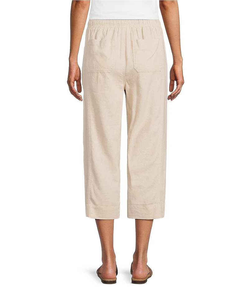 Westbound Petite Size Solid Linen Blend Pull On Crop Pants
