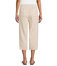 Westbound Petite Size Solid Linen Blend Pull On Crop Pants