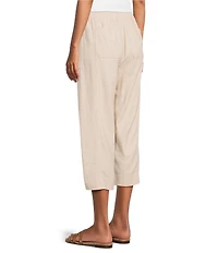 Westbound Petite Size Solid Linen Blend Pull On Crop Pants