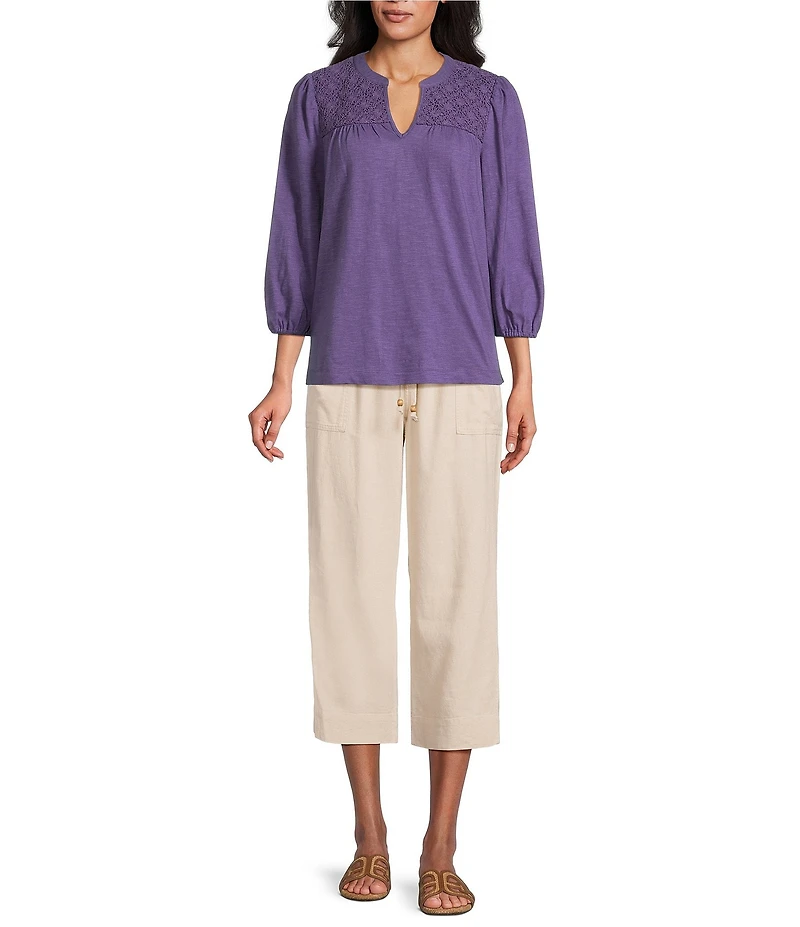 Westbound Petite Size Solid Linen Blend Pull On Crop Pants