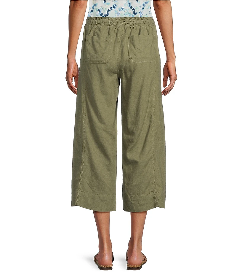 Westbound Petite Size Solid Linen Blend Pull On Crop Pants