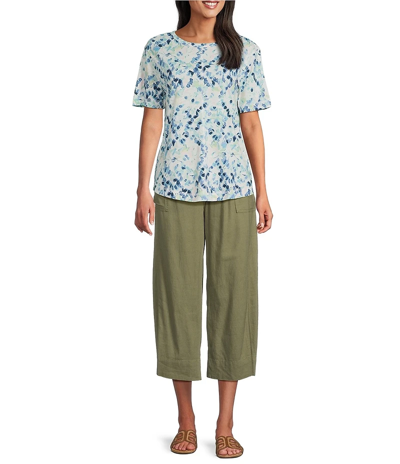 Westbound Petite Size Solid Linen Blend Pull On Crop Pants