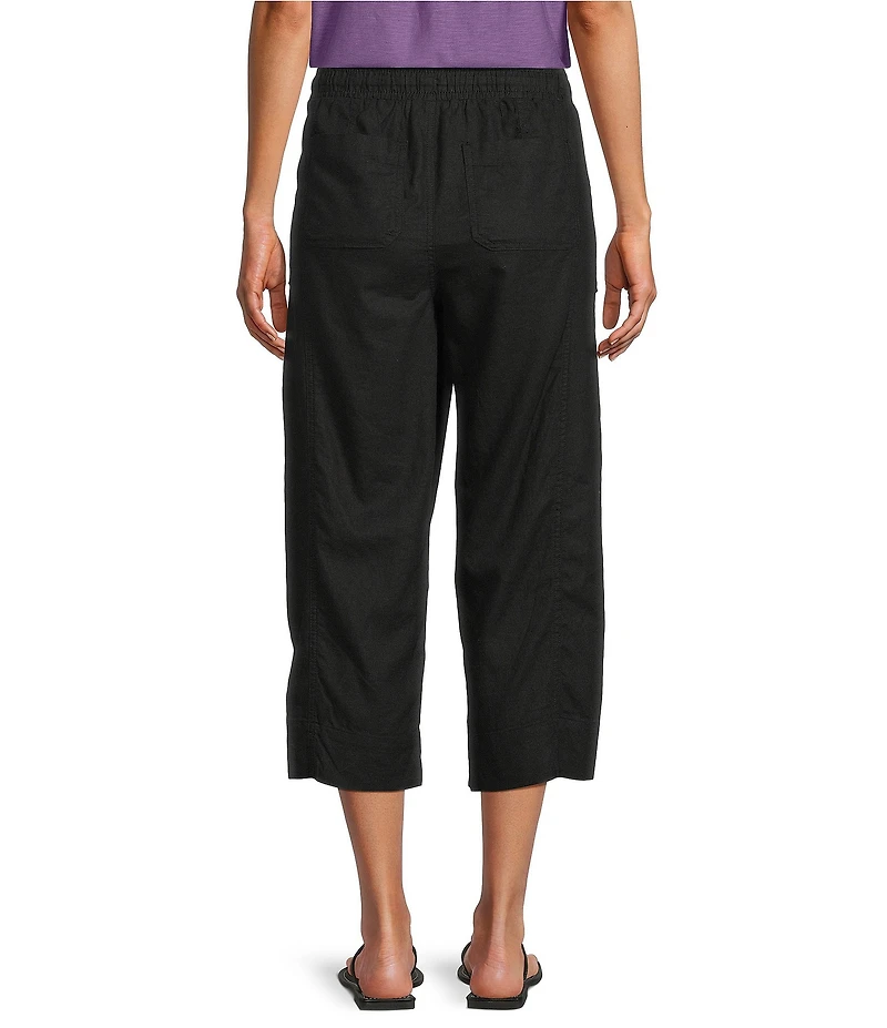 Westbound Petite Size Solid Linen Blend Pull On Crop Pants