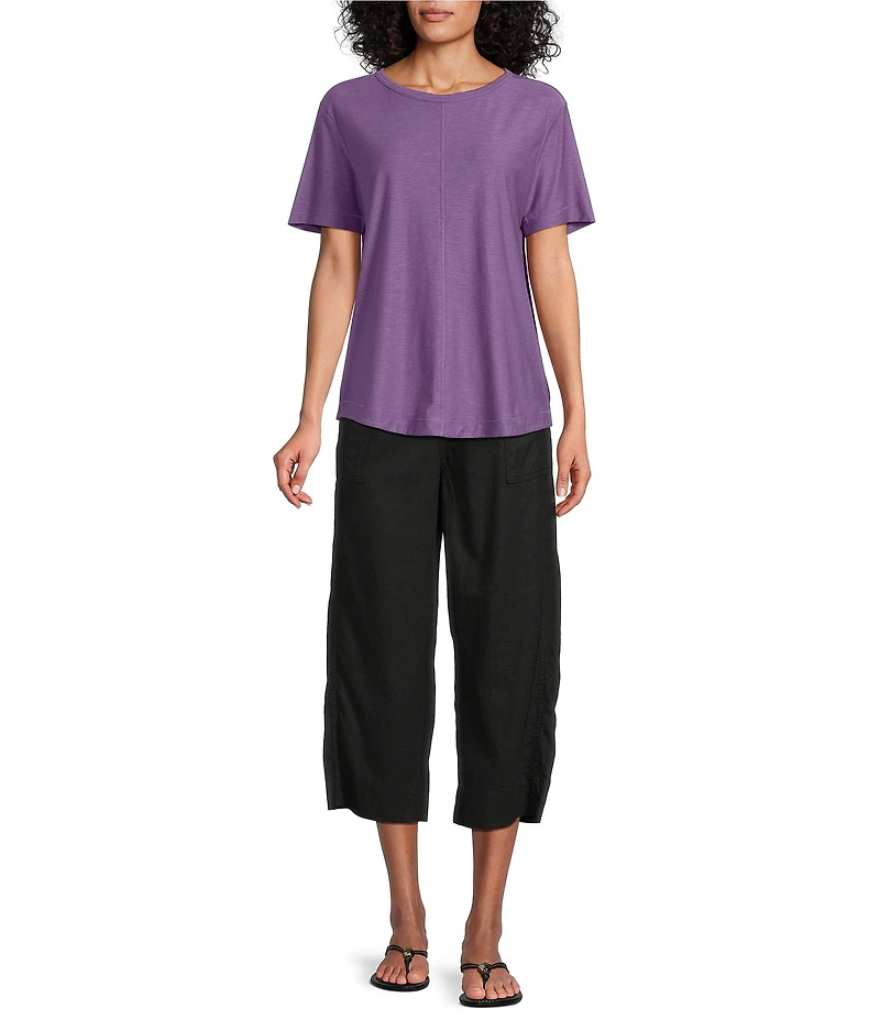 Westbound Petite Size Solid Linen Blend Pull On Crop Pants