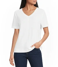 Westbound Petite Size Solid Short Sleeve V-Neck Top