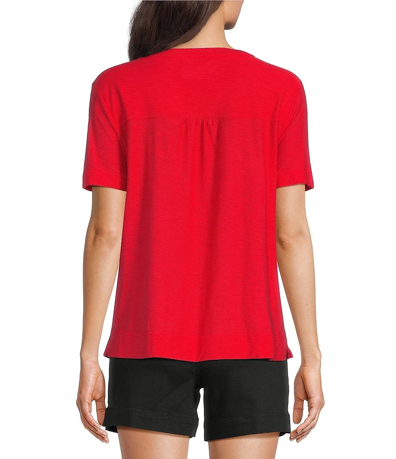 Westbound Petite Size Solid Short Sleeve V-Neck Top