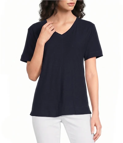 Westbound Petite Size Solid Short Sleeve V-Neck Top