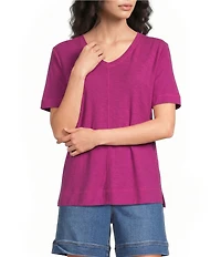 Westbound Petite Size Solid Short Sleeve V-Neck Top